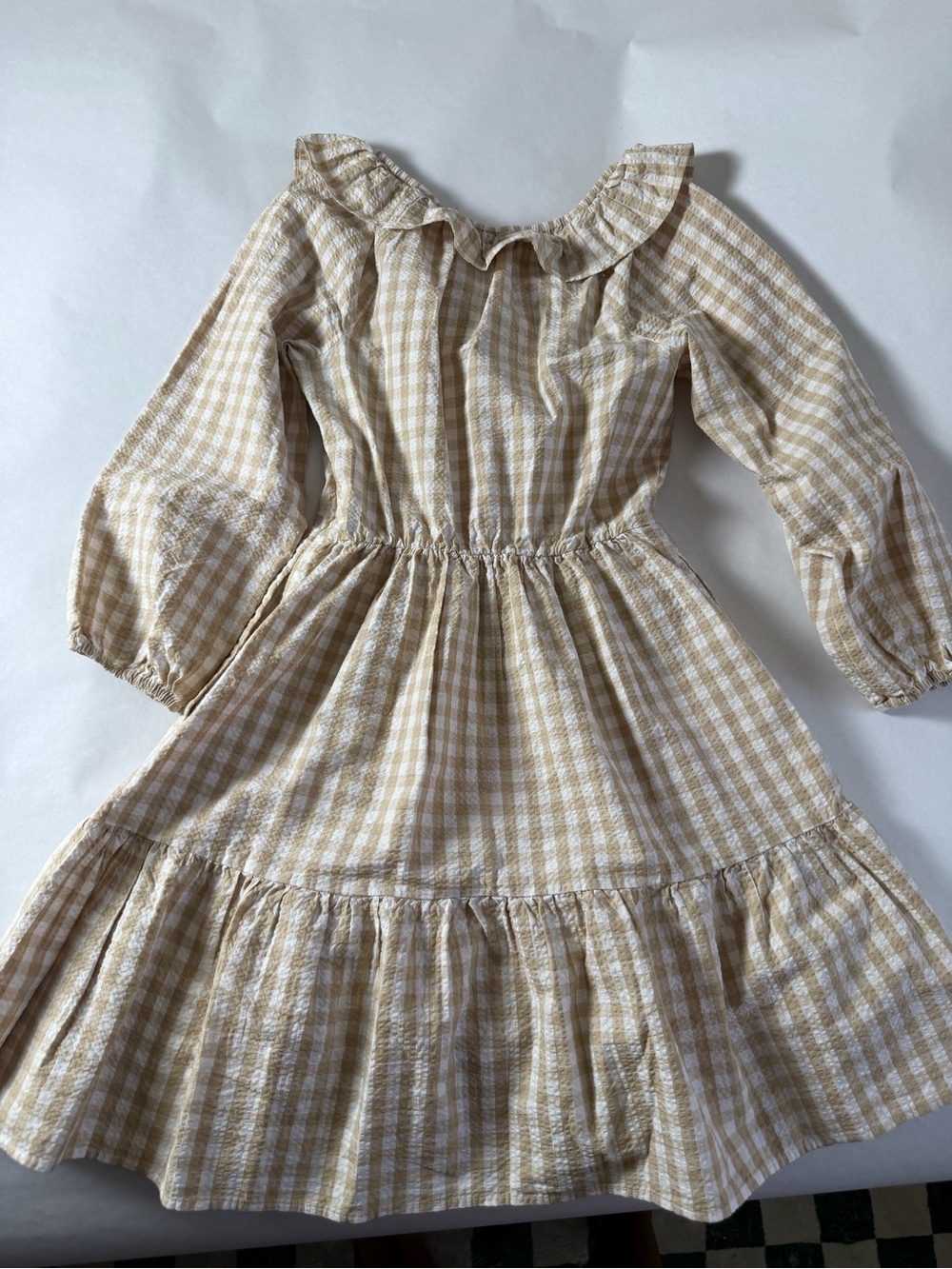 J. Crew Beige and White Gingham Ruffle Midi Dress - Picture 6 of 6